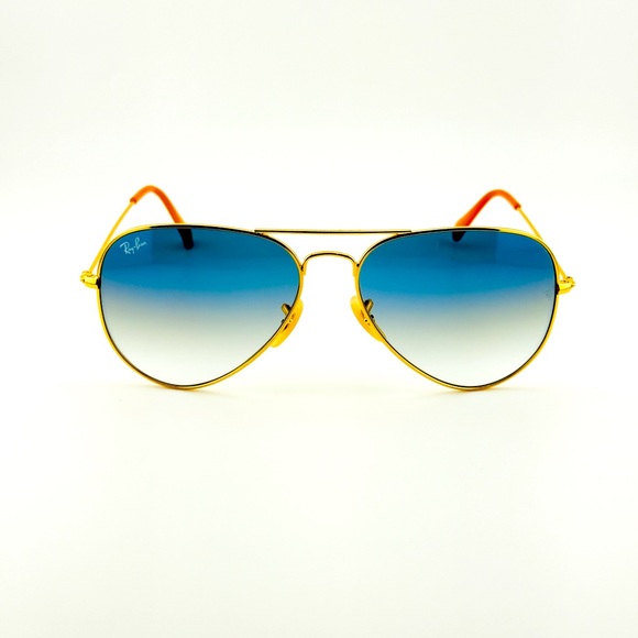 Ray-Ban Aviator Sunglasses RB3025 Blue Gradient Crystal Lens Gold